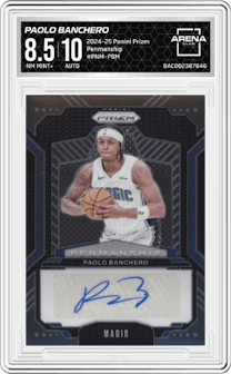 Paolo Banchero from the 2024-25 Panini Prizm set graded by Arena Club and given an overall grade of 8.5.