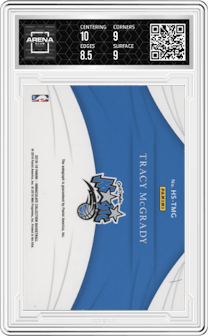 Tracy McGrady from the 2018-19 Panini Immaculate Collection set featuring a Gold parallel graded by Arena Club and given an overall grade of 9.