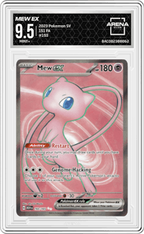 Mew EX from the 2023 Pokemon SV set graded by Arena Club and given an overall grade of 9.5.