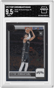Victor Wembanyama from the 2023-24 Panini Hoops Premium Stock set graded by Arena Club and given an overall grade of 9.5.