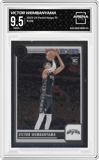 Victor Wembanyama from the 2023-24 Panini Hoops Premium Stock set graded by Arena Club and given an overall grade of 9.5.