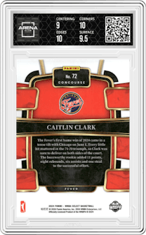 Caitlin Clark from the 2024 Panini Select WNBA set graded by Arena Club and given an overall grade of 9.5.