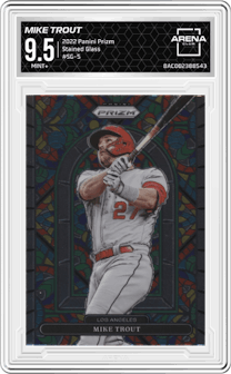 Mike Trout from the 2022 Panini Prizm set graded by Arena Club and given an overall grade of 9.5.