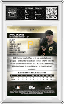 Paul Skenes from the 2024 Topps Stadium Club set graded by Arena Club and given an overall grade of 9.5.