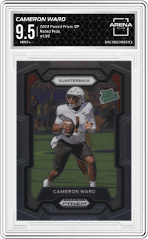 Cameron Ward from the 2024 Panini Prizm Draft Picks set graded by Arena Club and given an overall grade of 9.5.