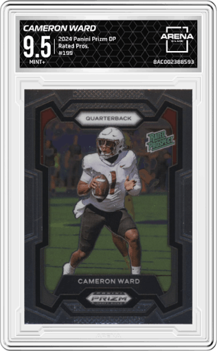Cameron Ward from the 2024 Panini Prizm Draft Picks set graded by Arena Club and given an overall grade of 9.5.