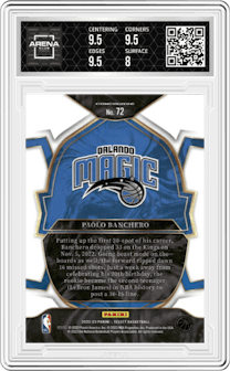 Paolo Banchero from the 2022-23 Panini Select set featuring a Blue Retail parallel graded by Arena Club and given an overall grade of 8.5.