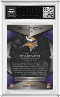 Dallas Turner from the 2024 Panini Black set featuring a Ruby parallel graded by Arena Club.