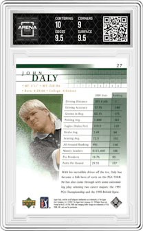John Daly from the 2001 Upper Deck set graded by Arena Club and given an overall grade of 9.5.