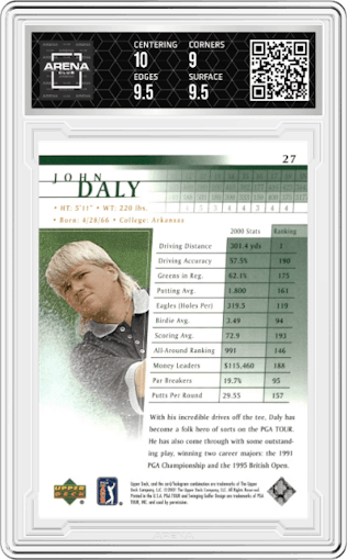 John Daly from the 2001 Upper Deck set graded by Arena Club and given an overall grade of 9.5.