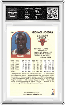Michael Jordan  from the 1989-90 NBA Hoops  set graded by Arena Club and given an overall grade of 8.