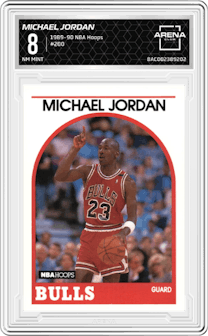 Michael Jordan  from the 1989-90 NBA Hoops  set graded by Arena Club and given an overall grade of 8.