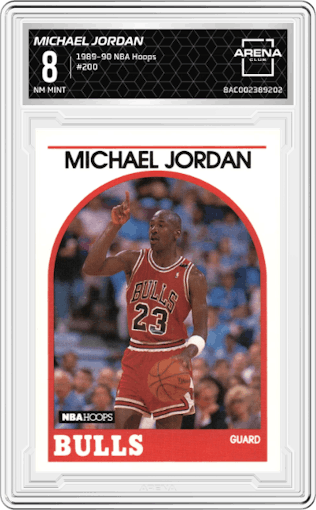 Michael Jordan  from the 1989-90 NBA Hoops  set graded by Arena Club and given an overall grade of 8.