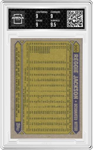 Reggie Jackson from the 1987 Topps set graded by Arena Club and given an overall grade of 9.
