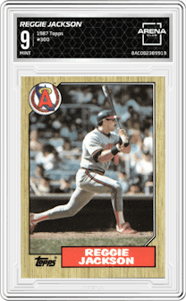 Reggie Jackson from the 1987 Topps set graded by Arena Club and given an overall grade of 9.