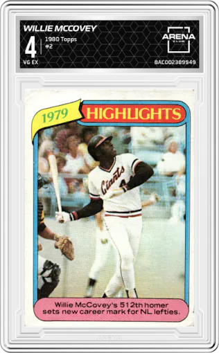 Willie McCovey from the 1980 Topps set graded by Arena Club and given an overall grade of 4.