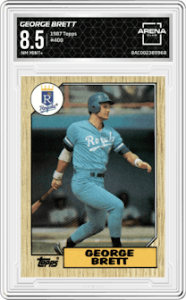 George Brett from the 1987 Topps set graded by Arena Club and given an overall grade of 8.5.