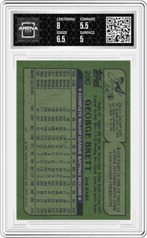 George Brett from the 1982 Topps set graded by Arena Club and given an overall grade of 5.5.