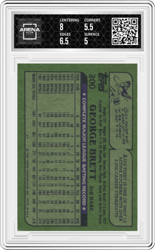 George Brett from the 1982 Topps set graded by Arena Club and given an overall grade of 5.5.