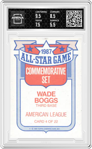 Wade Boggs  from the 1988 Topps set graded by Arena Club and given an overall grade of 6.