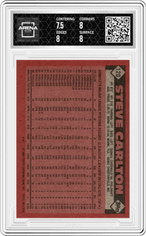 Steve Carlton from the 1986 Topps set graded by Arena Club and given an overall grade of 8.