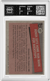 Johnny Bench  from the 1981 Topps set graded by Arena Club and given an overall grade of 7.5.