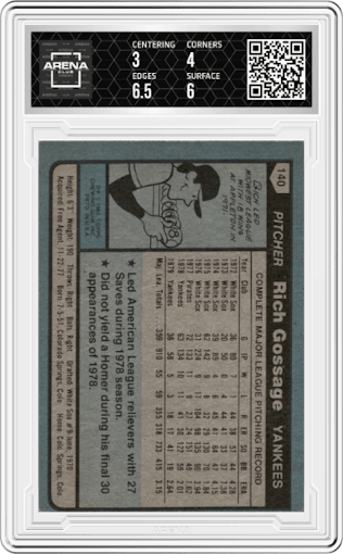 Rich Gossage from the 1980 Topps set graded by Arena Club and given an overall grade of 3.5.