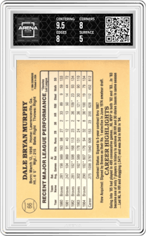 Dale Murphy from the 1985 Donruss set graded by Arena Club and given an overall grade of 5.5.
