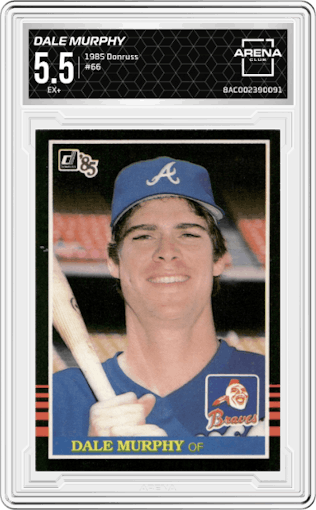 Dale Murphy from the 1985 Donruss set graded by Arena Club and given an overall grade of 5.5.