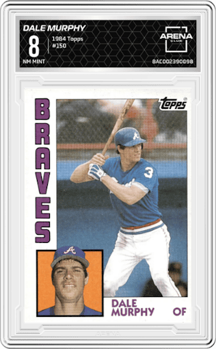 Dale Murphy from the 1984 Topps set graded by Arena Club and given an overall grade of 8.