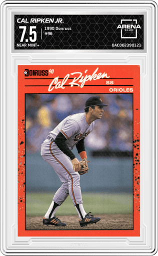 Cal Ripken Jr. from the 1990 Donruss set graded by Arena Club and given an overall grade of 7.5.