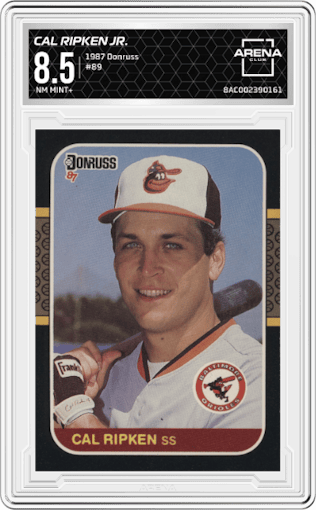 Cal Ripken Jr. from the 1987 Donruss set graded by Arena Club and given an overall grade of 8.5.
