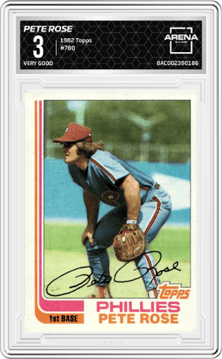 Pete Rose from the 1982 Topps set graded by Arena Club and given an overall grade of 3.