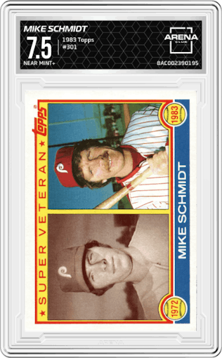 Mike Schmidt from the 1983 Topps set graded by Arena Club and given an overall grade of 7.5.