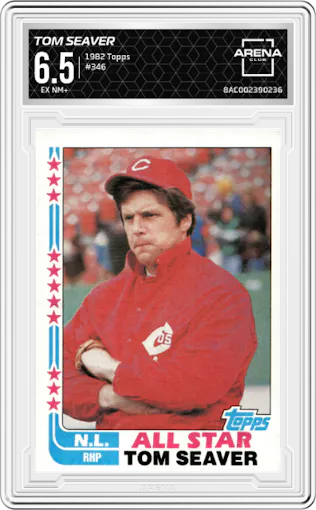 Tom Seaver from the 1982 Topps set graded by Arena Club and given an overall grade of 6.5.