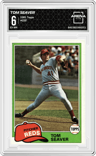 Tom Seaver from the 1981 Topps set graded by Arena Club and given an overall grade of 6.