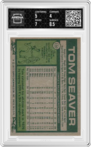 Tom Seaver from the 1977 Topps set graded by Arena Club and given an overall grade of 5.5.