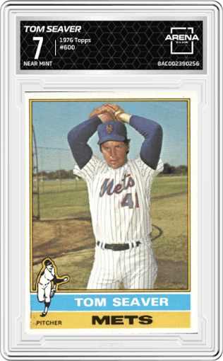 Tom Seaver from the 1976 Topps set graded by Arena Club and given an overall grade of 7.