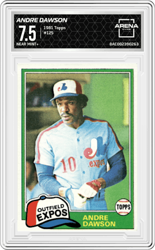 Andre Dawson from the 1981 Topps set graded by Arena Club and given an overall grade of 7.5.