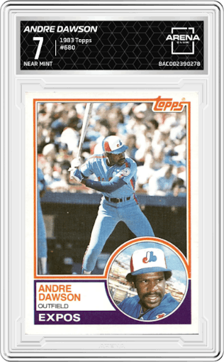 Andre Dawson	 from the 1983 Topps set graded by Arena Club and given an overall grade of 7.