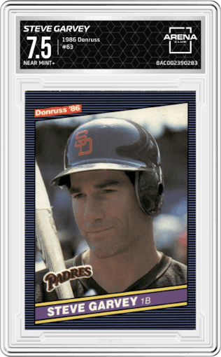 Steve Garvey from the 1986 Donruss set graded by Arena Club and given an overall grade of 7.5.