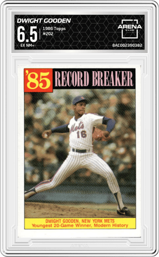Dwight Gooden from the 1986 Topps set graded by Arena Club and given an overall grade of 6.5.