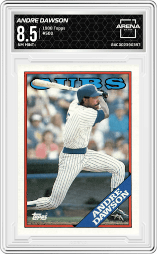 Andre Dawson from the 1988 Topps set graded by Arena Club and given an overall grade of 8.5.