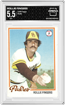Rollie Fingers from the 1978 Topps set graded by Arena Club and given an overall grade of 5.5.