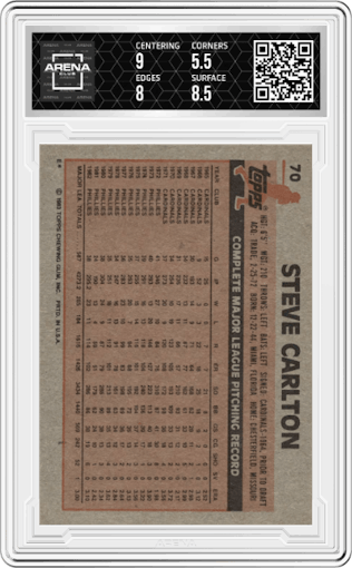 Steve Carlton from the 1983 Topps set graded by Arena Club and given an overall grade of 6.
