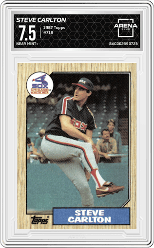 Steve Carlton from the 1987 Topps set graded by Arena Club and given an overall grade of 7.5.