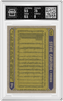 Steve Carlton from the 1987 Topps set graded by Arena Club and given an overall grade of 8.