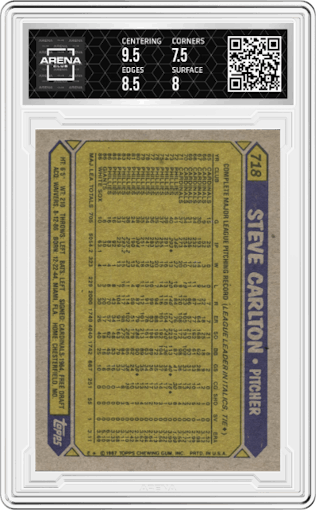 Steve Carlton from the 1987 Topps set graded by Arena Club and given an overall grade of 8.