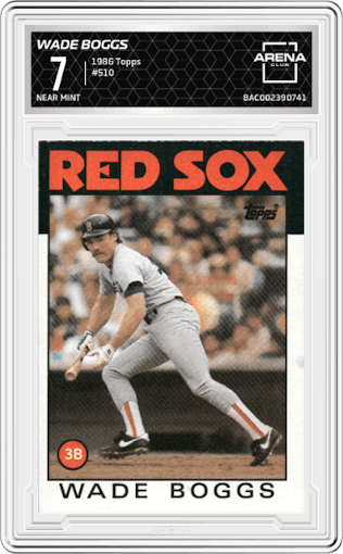 Wade Boggs from the 1986 Topps set graded by Arena Club and given an overall grade of 7.
