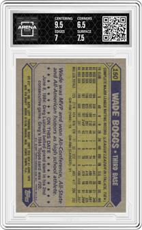 Wade Boggs from the 1987 Topps set graded by Arena Club and given an overall grade of 7.